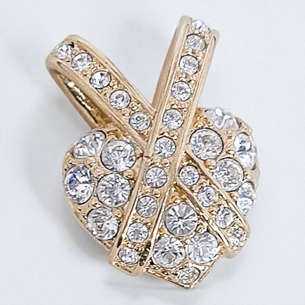 Vintage Nolan Miller Slide Heart Pendant Criss Cross Rhinestone Crystal Designer